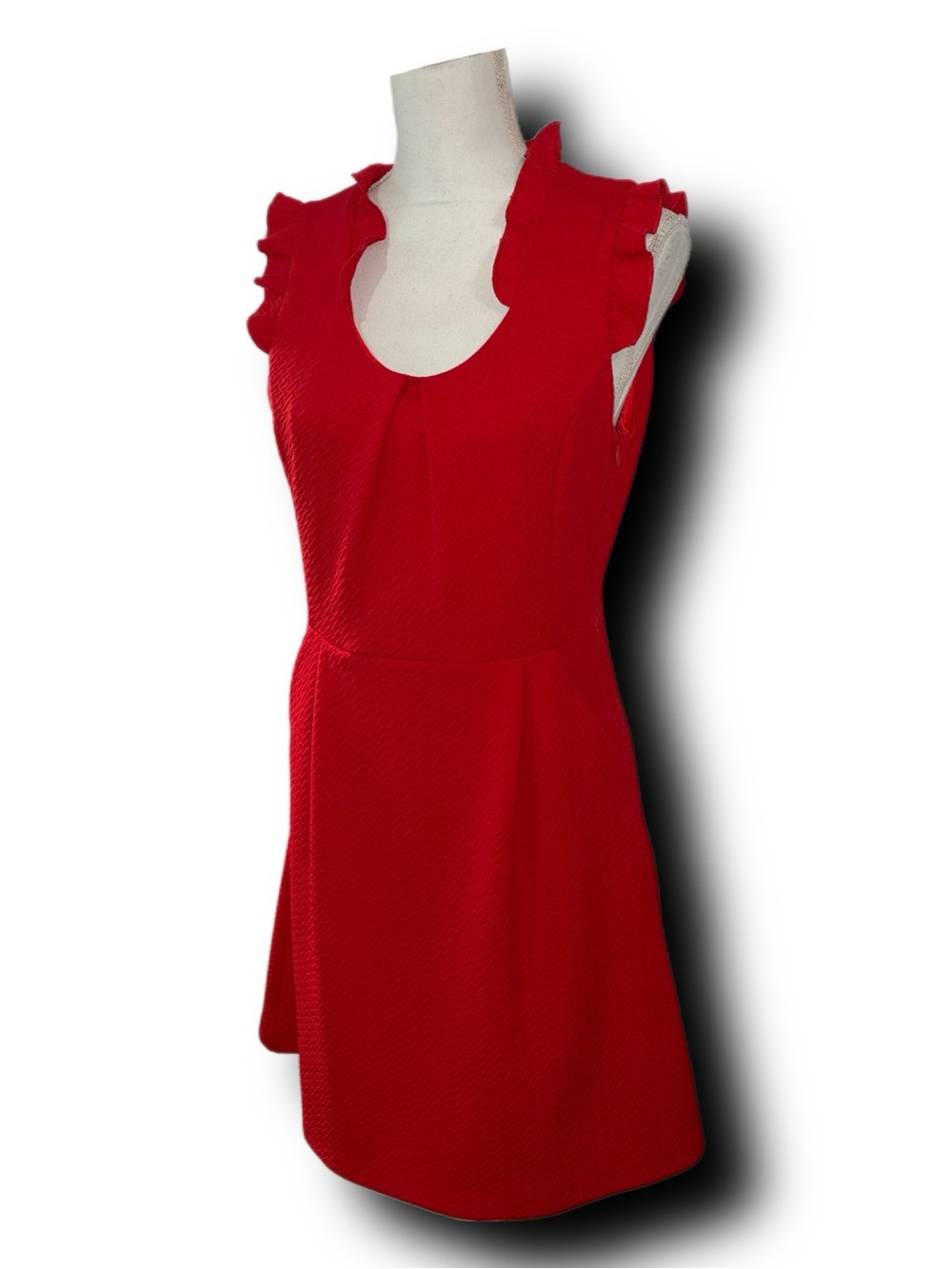 Anthropologie THML Red Ruffle Sleeve Textured Fit-and-Flare Classic Dress - Picture 2 of 4